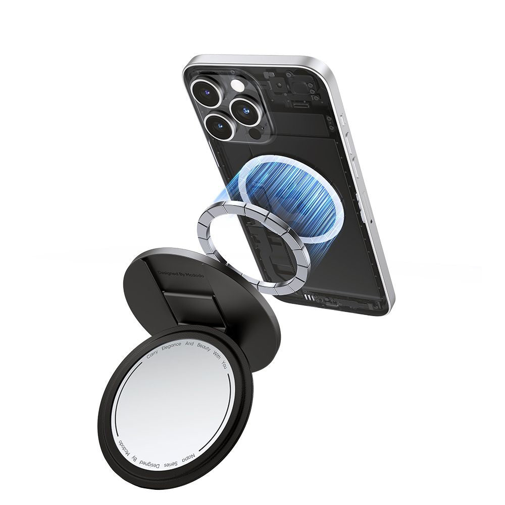 Mcdodo - 2in1 Foldable Magnetic Phone Stand (MR-7912) - with Built-in Makeup Mirror, Leather - Black