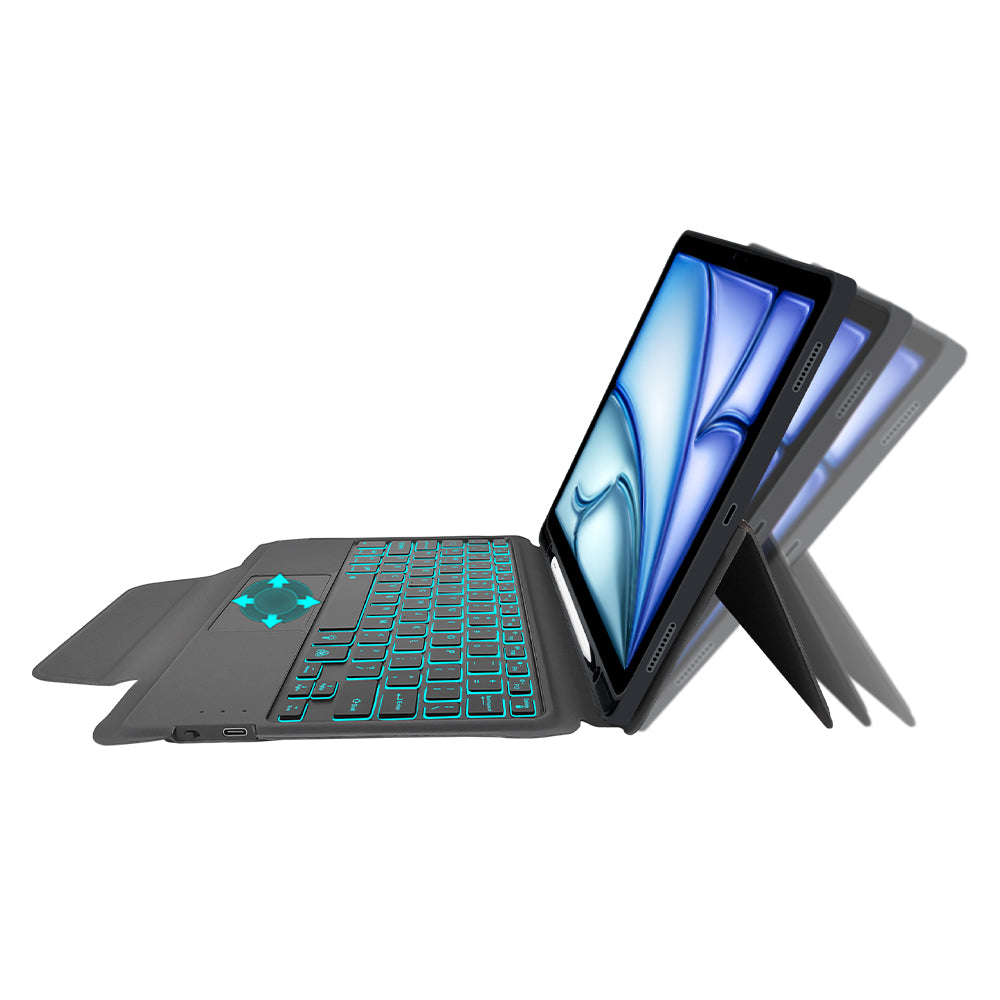 Techsuit - KeyTab Pro + Screen Protector (with RGB Wireless Keyboard/Stylus Pen Holder) - iPad Air 11 2024/2025 - Black