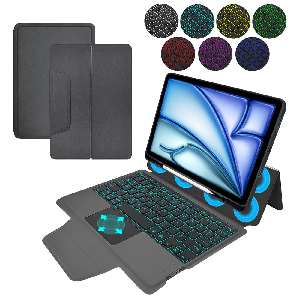 Techsuit - KeyTab Pro + Screen Protector (with RGB Wireless Keyboard/Stylus Pen Holder) - iPad Air 11 2024/2025 - Black
