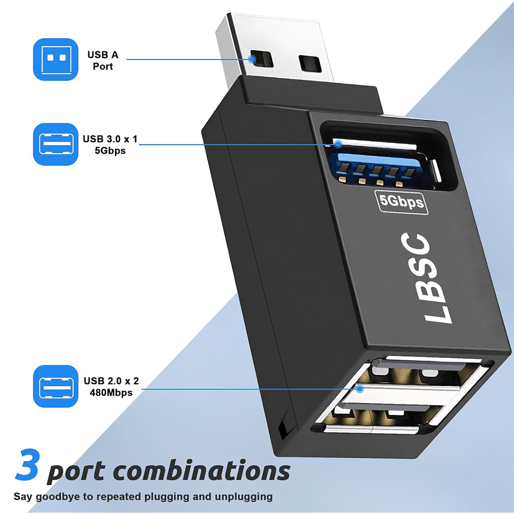 Techsuit - Mini Docking Station EchoLink 3 in 1 (H11) - USB to 2x USB 2.0, 1x USB 3.0, 5Gbps - Black