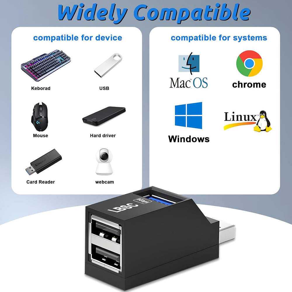 Techsuit - Mini Docking Station EchoLink 3 in 1 (H11) - USB to 2x USB 2.0, 1x USB 3.0, 5Gbps - Black