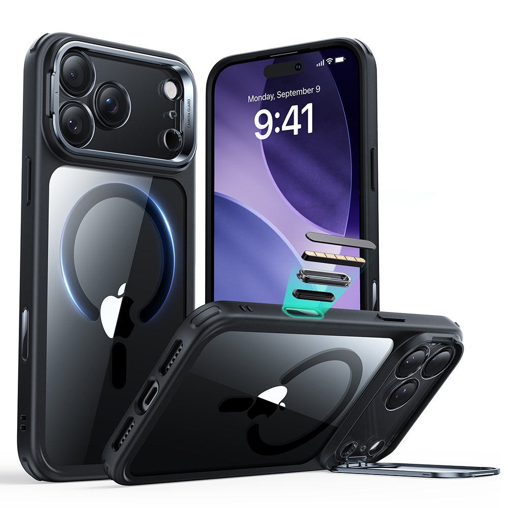 ESR - Classic Hybrid HaloLock Kickstand - iPhone 17 Pro Max - Clear Black