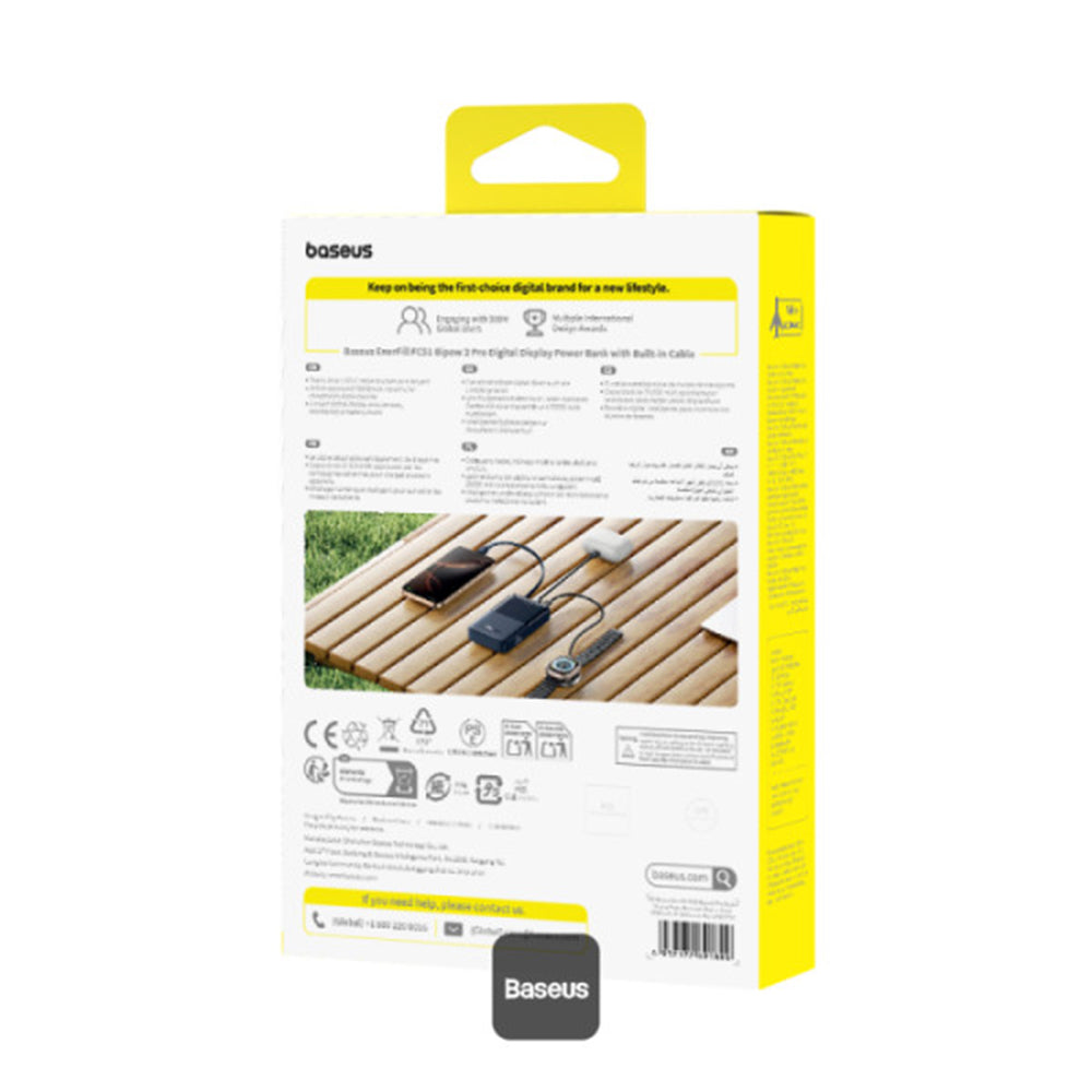 Baseus - Power Bank EnerFill Bipow2 Pro (E0027701) - with Built-in USB-C Cable, 20000mAh, 22.5W, Digital Display - Cosmic Black
