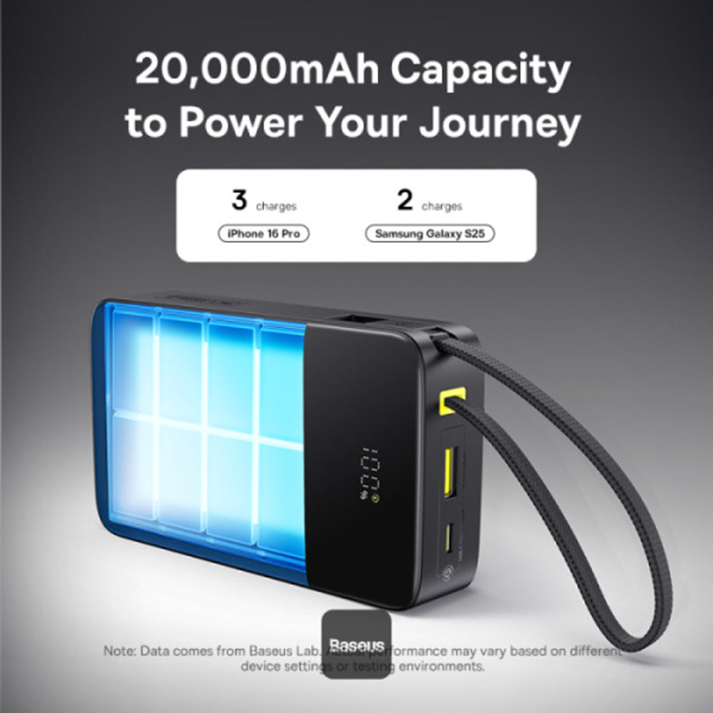 Baseus - Power Bank EnerFill Bipow2 Pro (E0027701) - with Built-in USB-C Cable, 20000mAh, 22.5W, Digital Display - Cosmic Black