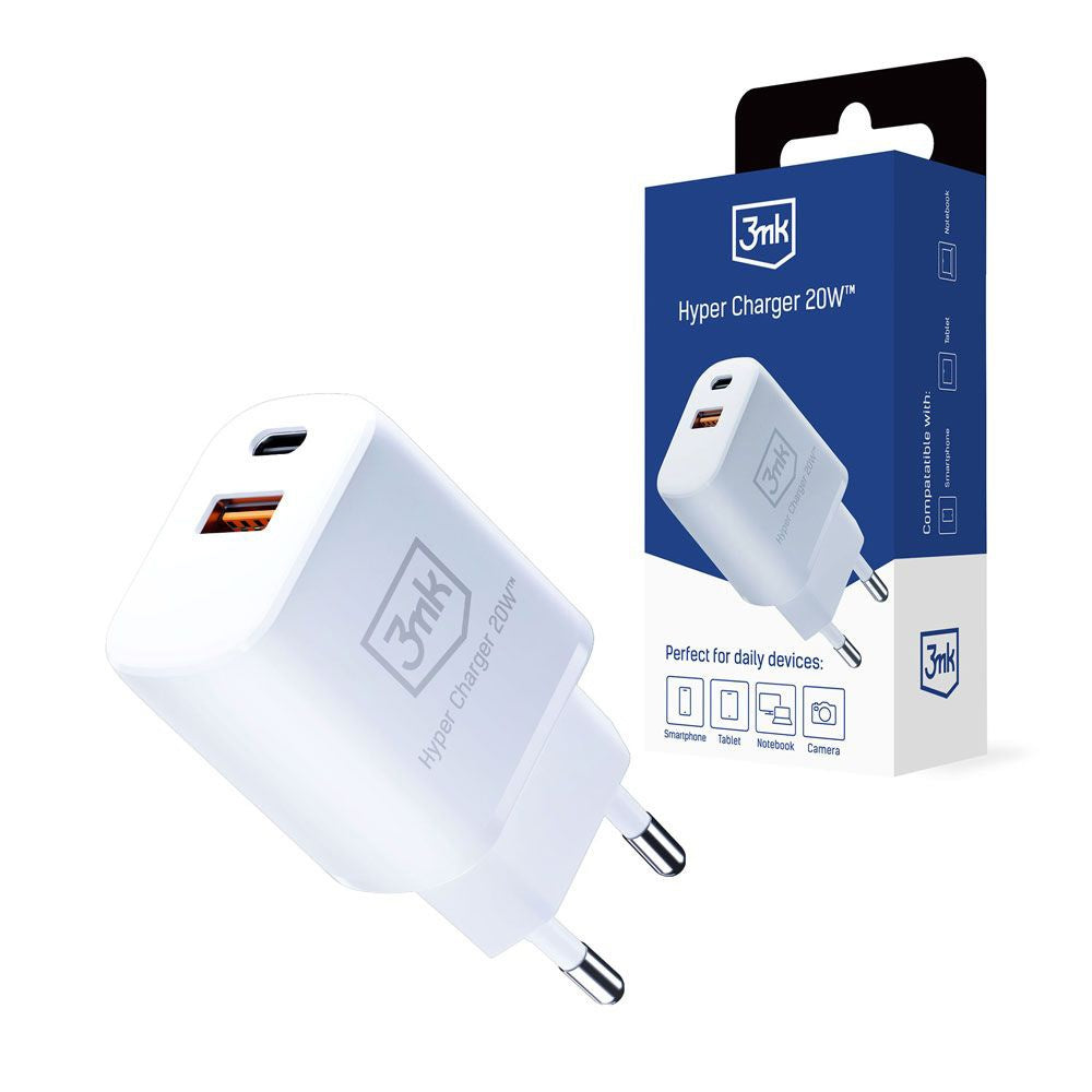 3mk - Wall Charger Hyper - USB-A, Type-C, 20W, Power Delivery & Quick Charge - White