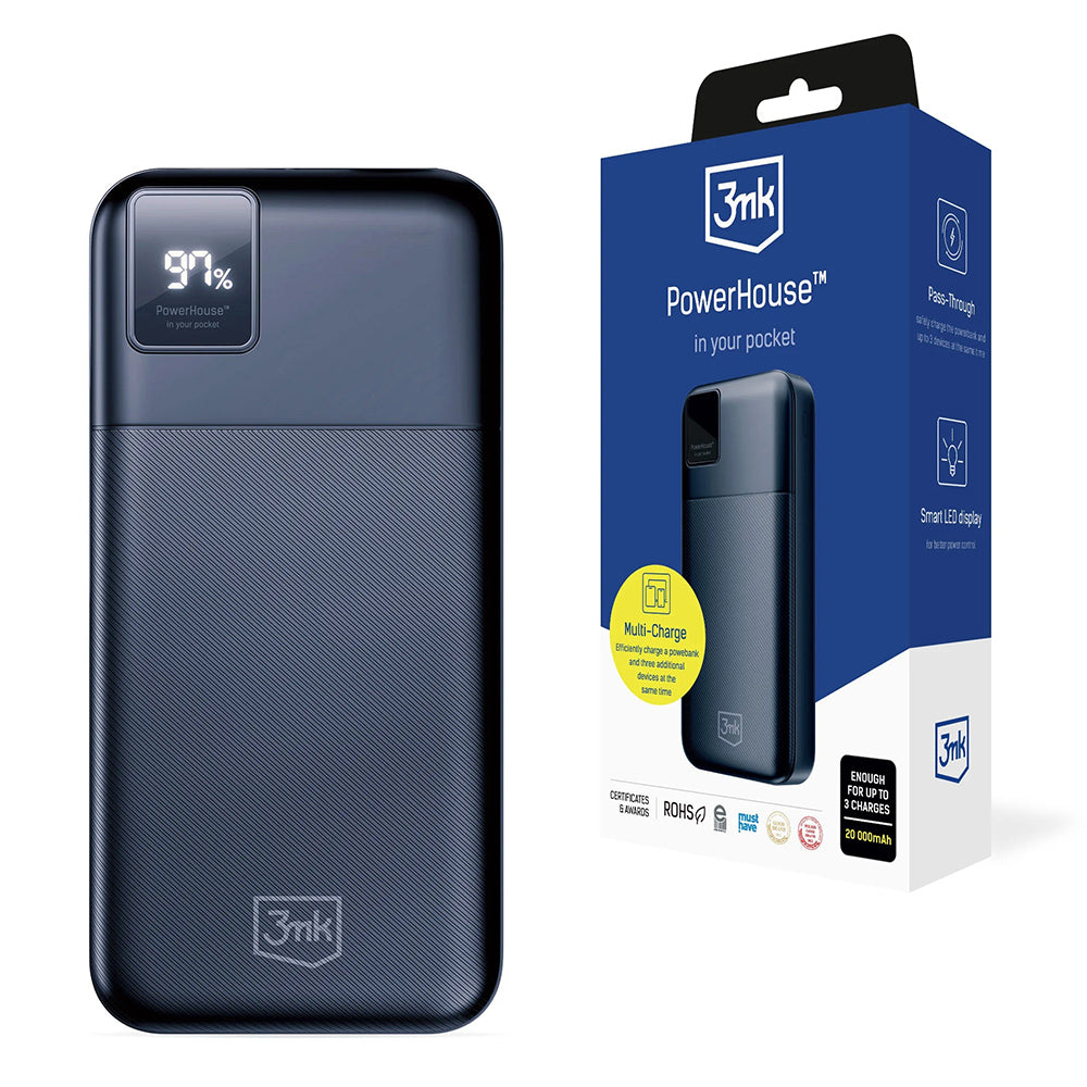 3mk - Power Bank PowerHouse - 2x USB-A, 1x USB-C, 20.000mAh, 22.5W - Black