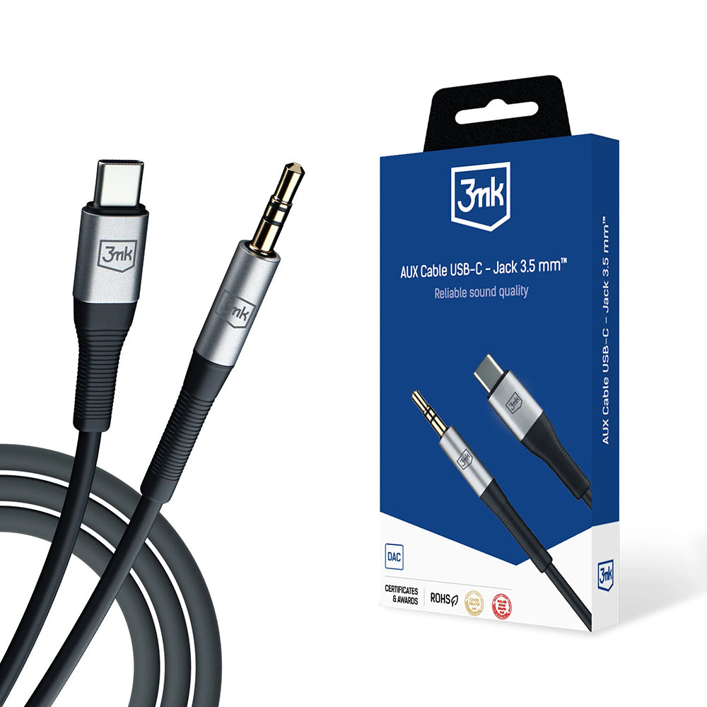 3mk - Audio Cable - USB-C to Jack 3.5mm, DAC Chip, 3.5m - Black