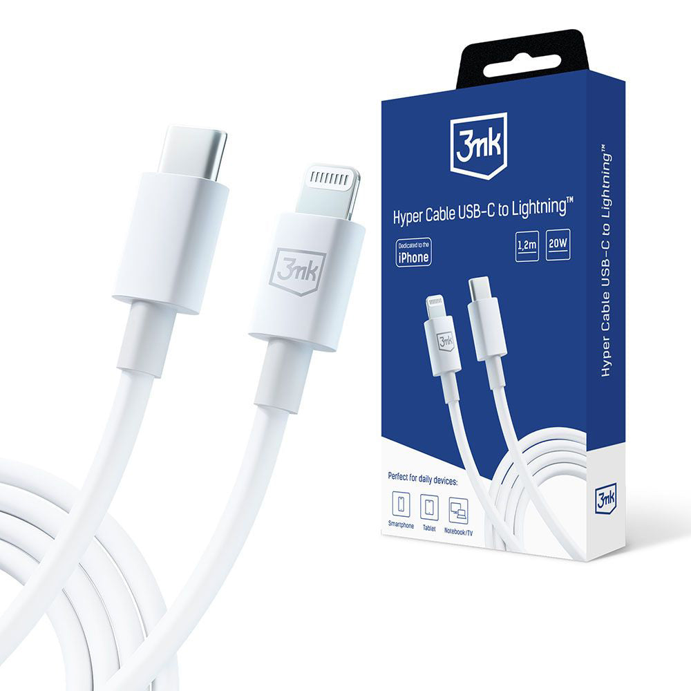 3mk - Data Cable Hyper - USB-C to Lightning, 20W, 5A, 1.2m - White