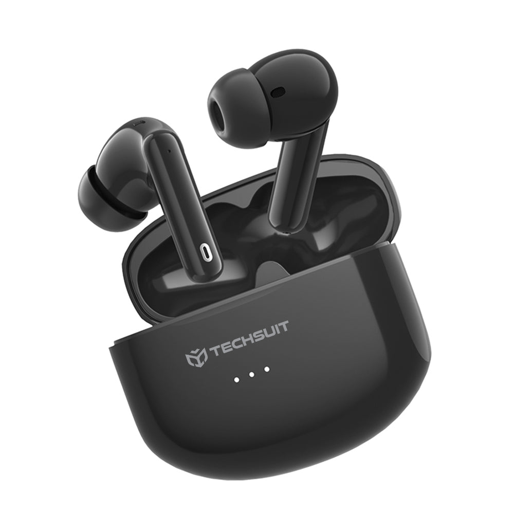 Techsuit - Premium Wireless Earbuds Audira Pro (CW1) - Bluetooth V5.4, 300mAh, Active Noise Cancelling, 4 Mic - Black