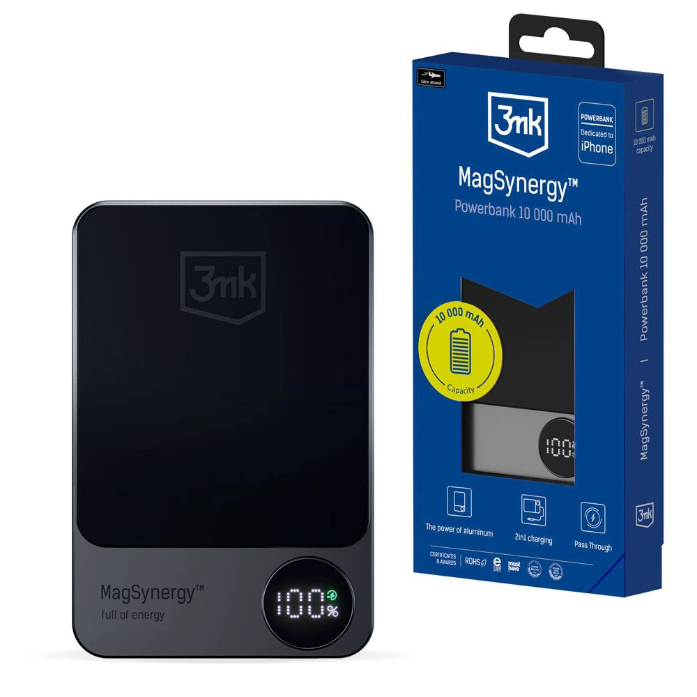 3mk - Power Bank MagSynergy - MagSafe/Qi Technology, 22.5W, 10.000mAh, Digital Display - Grey