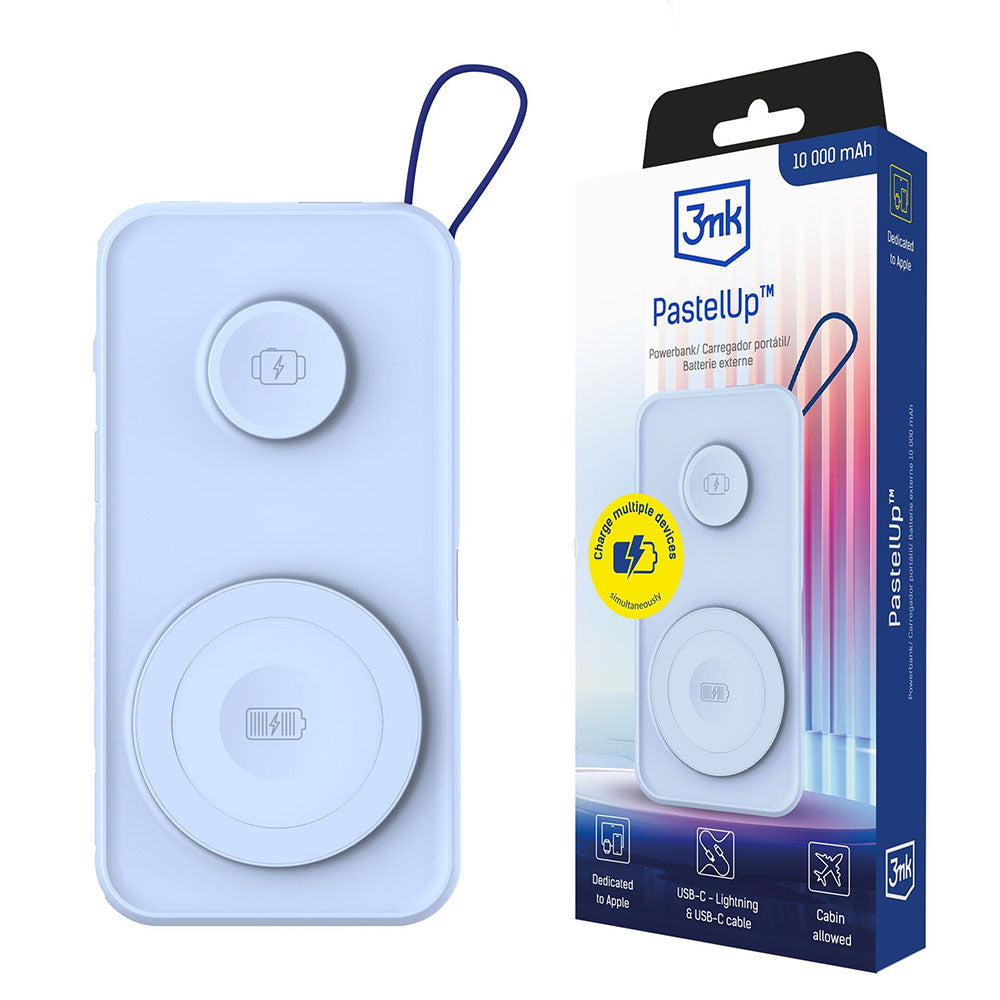 3mk - Power Bank PastelUp - USB-A/USB-C/Lightning, MagSafe/Qi, 10.000mAh, 22.5W, Aluminum - Blue