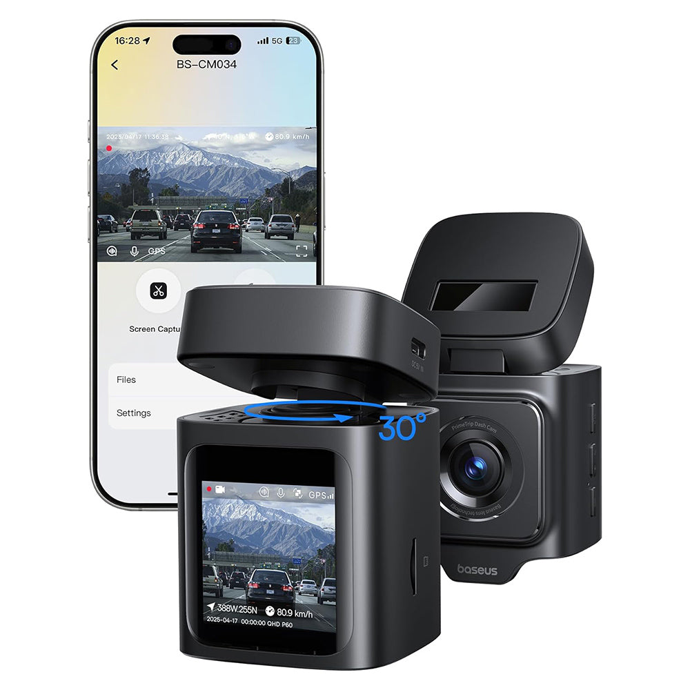 Baseus - Dash Camera PrimeTrip (C10669000123-00) - Driving Recorder, Built-In GPS, Night Vision, 3K, 1620p - Cosmic Black