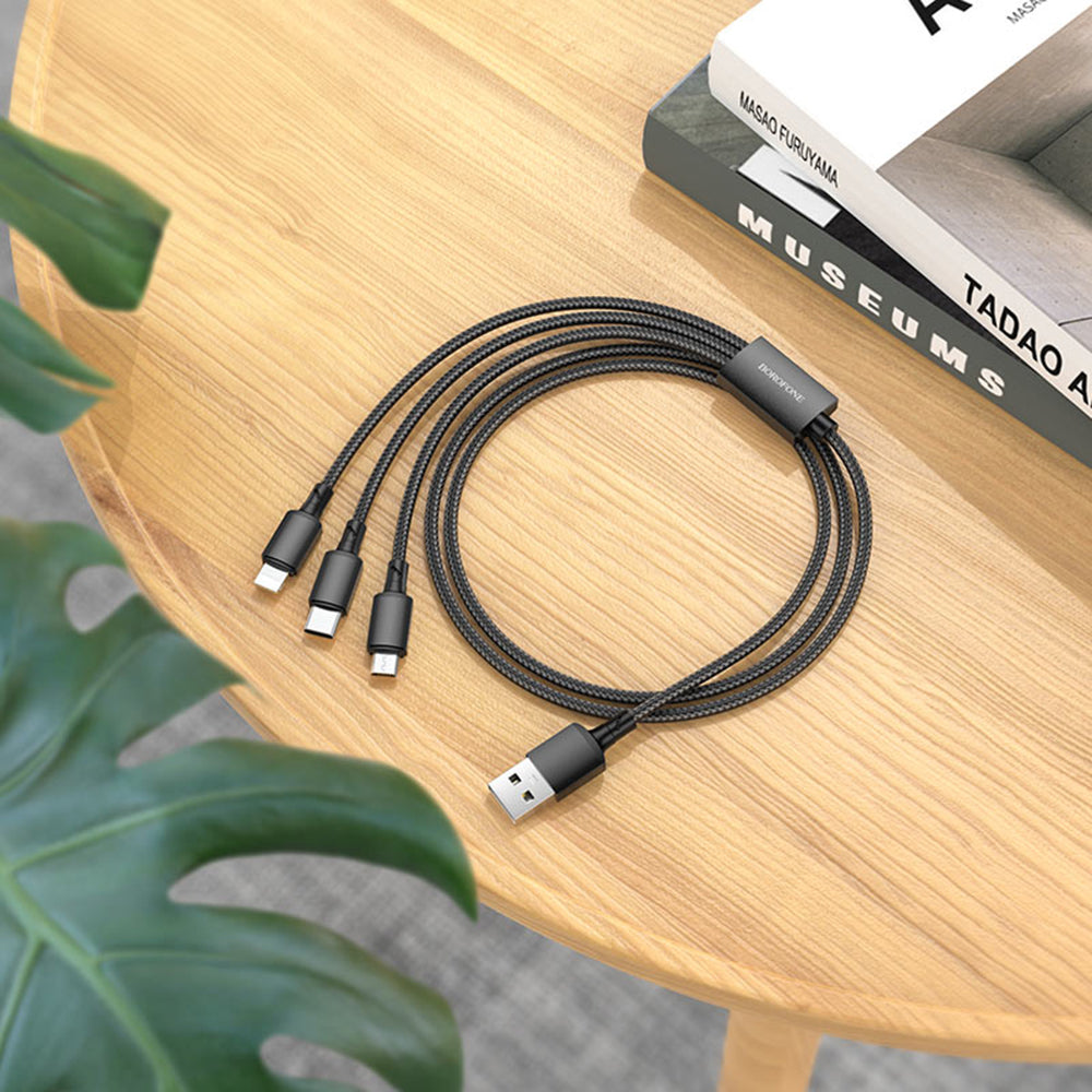 Borofone - Data Cable (BX72 3-in-1) - USB-A to Micro-USB, Type-C, Lightning, Universal, 2A, 1m - Black