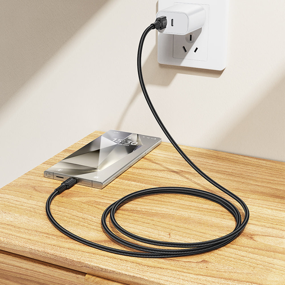 Borofone - Data Cable Certain Series (BX116) - USB to Type-C, Nylon Braided, Fast Charging, 3A, 1m - Black