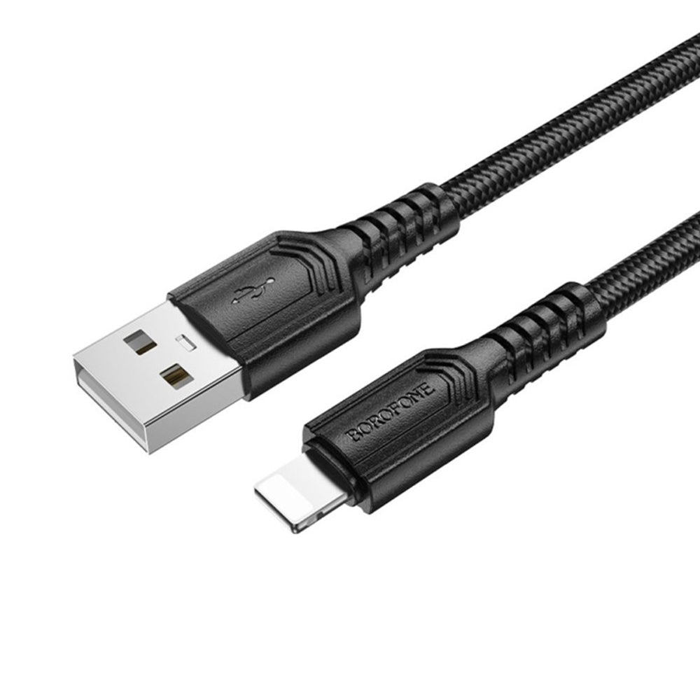 Borofone - Data Cable Certain Series (BX116) - USB to Lightning, Nylon Braided, 2.4A, 1m - Black