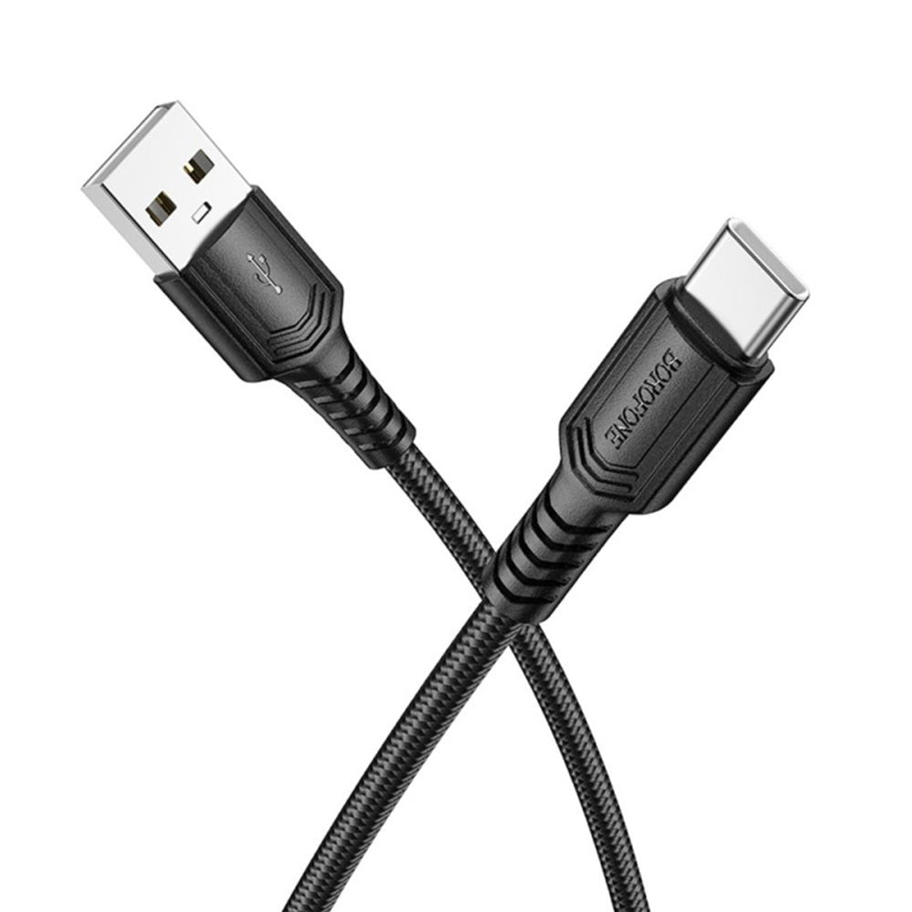 Borofone - Data Cable Certain Series (BX116) - USB to Type-C, Nylon Braided, Fast Charging, 3A, 1m - Black