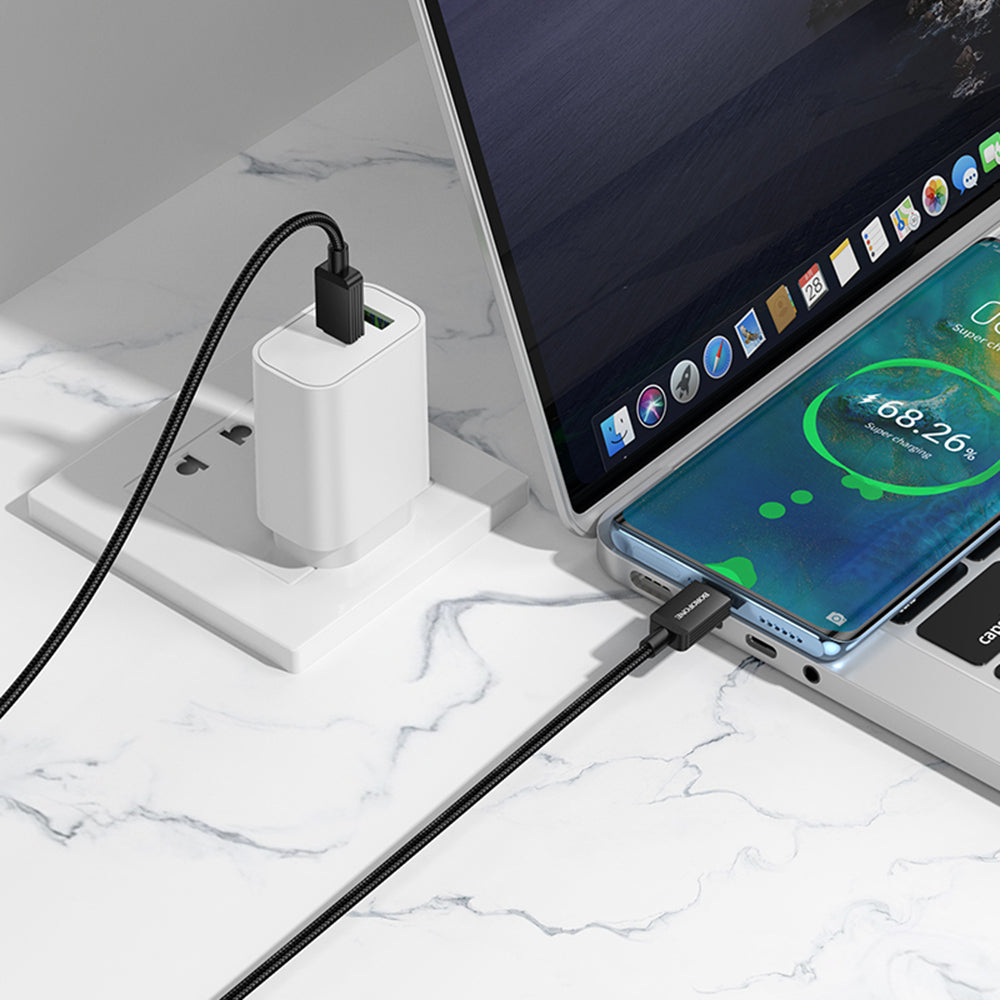 Borofone - Data Cable Placer Series (BX120) - Type-C, Aluminum Alloy Shell, Nylon Braided, Fast Charge, PD 60W, 1m - Black