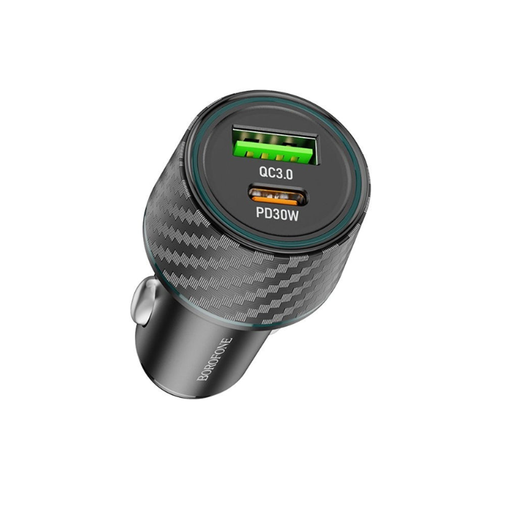 Borofone - Car Charger Brilliant (BZ21) - USB, Type-C, Fast Charge, Dual Port, PD30W, QC3.0, 48W, Built-in LED - Black