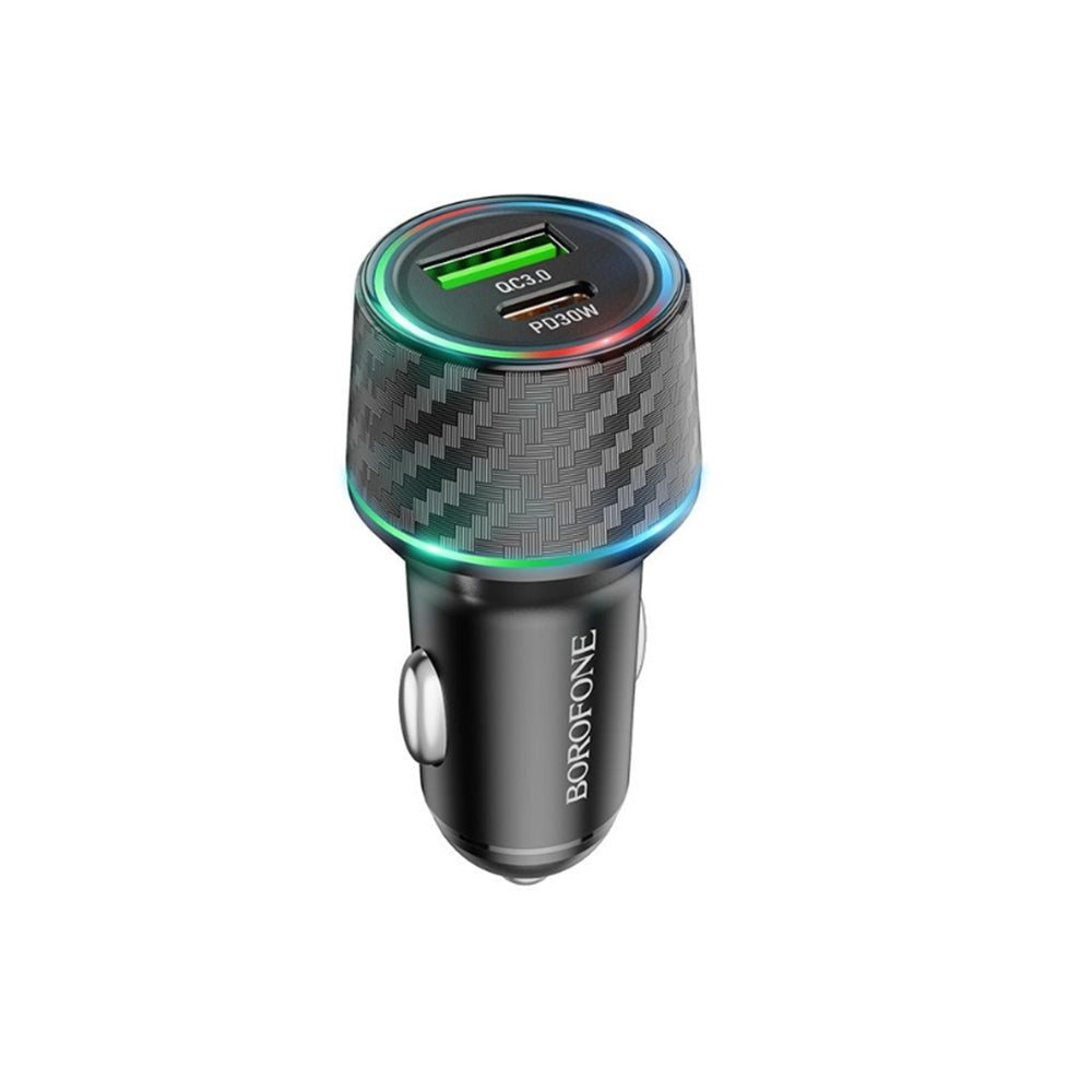 Borofone - Car Charger Brilliant (BZ21) - USB, Type-C, Fast Charge, Dual Port, PD30W, QC3.0, 48W, Built-in LED - Black