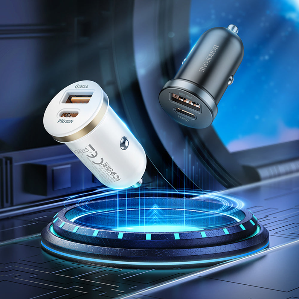 Borofone - Car Charger Scenery (BZ22) - USB, Type-C, Fast Charge, Dual Port, PD30W, QC3.0, PC, Aluminum - Black