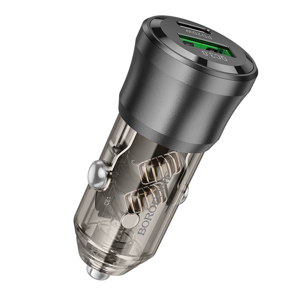Borofone - Car Charger Journey (BZ25) - USB, Type-C, Fast Charge, Dual Port, PD20W, QC3.0, 38W - Transparent / Black