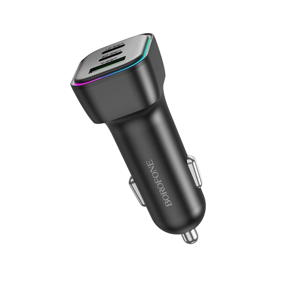 Borofone - Car Charger Trophie (BZ28C) - 1x USB, 2x Type-C, High Power, PD, PPS, QC3.0, FCP, AFC, 60W, RGB, 12-24V - Black