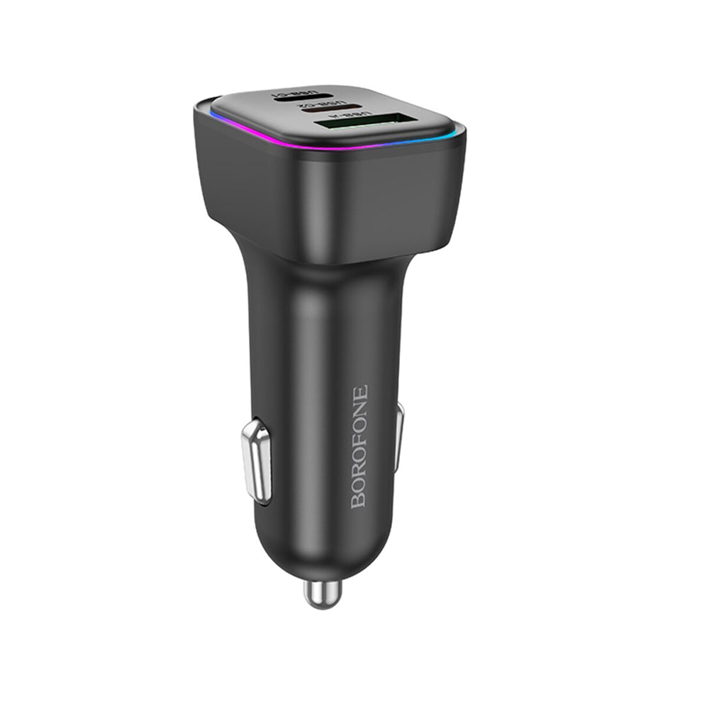 Borofone - Car Charger Trophie (BZ28C) - 1x USB, 2x Type-C, High Power, PD, PPS, QC3.0, FCP, AFC, 60W, RGB, 12-24V - Black