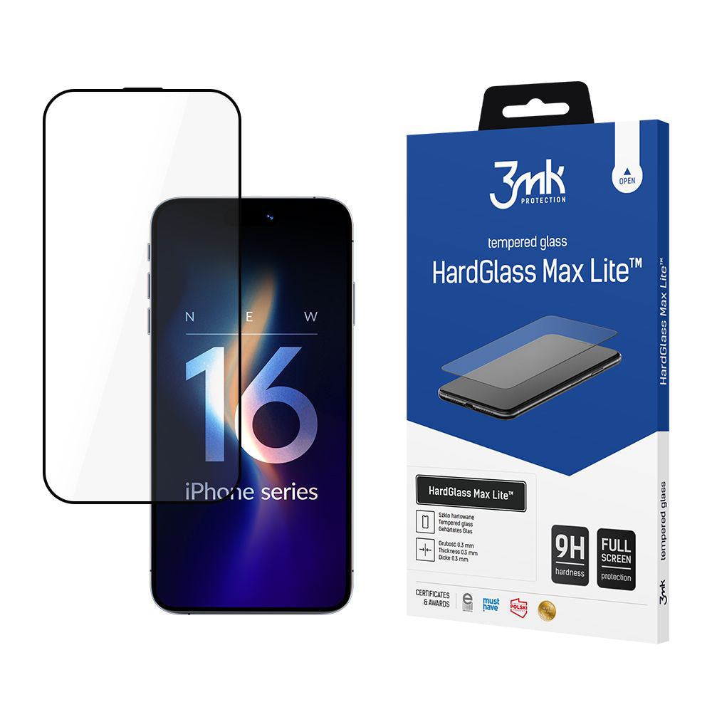3mk - HardGlass Max Lite Screen Protector - iPhone 16 Pro Max - Black