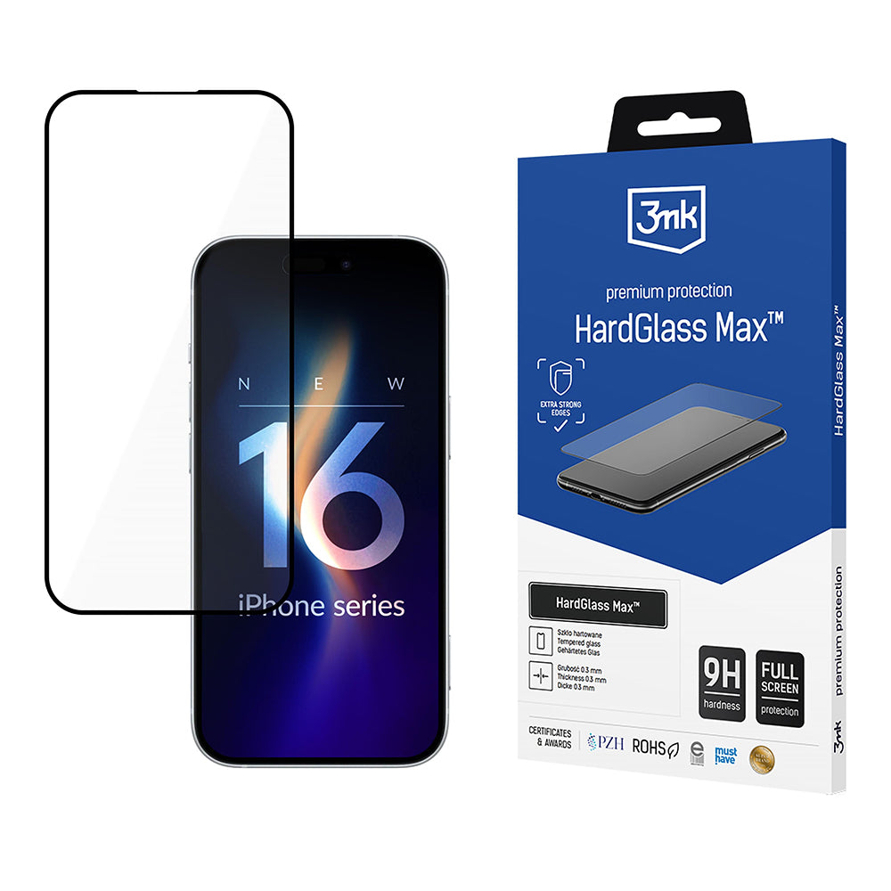 3mk - HardGlass Max Tempered Screen Protector - iPhone 16 Pro - Black