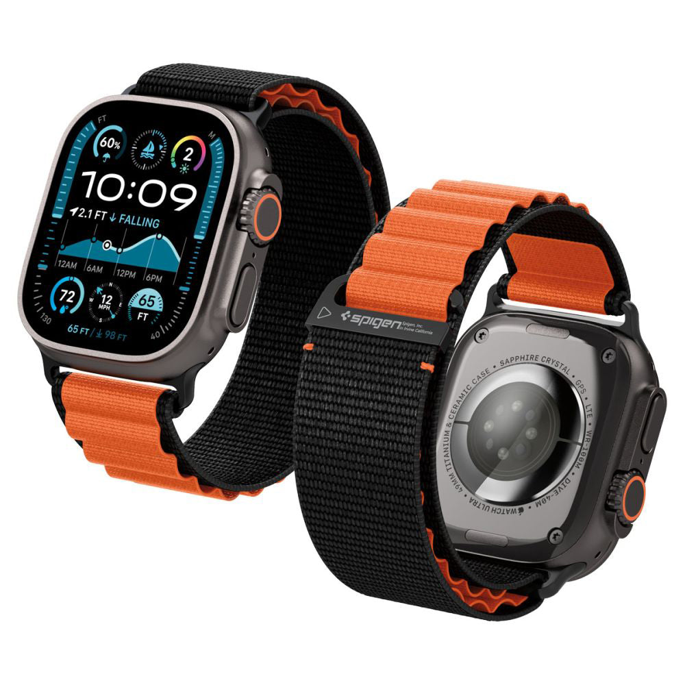 Spigen - Watchband (WBF1) - Apple Watch 6 / 7 / 8 / 9 / 10 / SE / SE 2 / Ultra / Ultra 2 (44/45/46/49mm) - Black / Orange