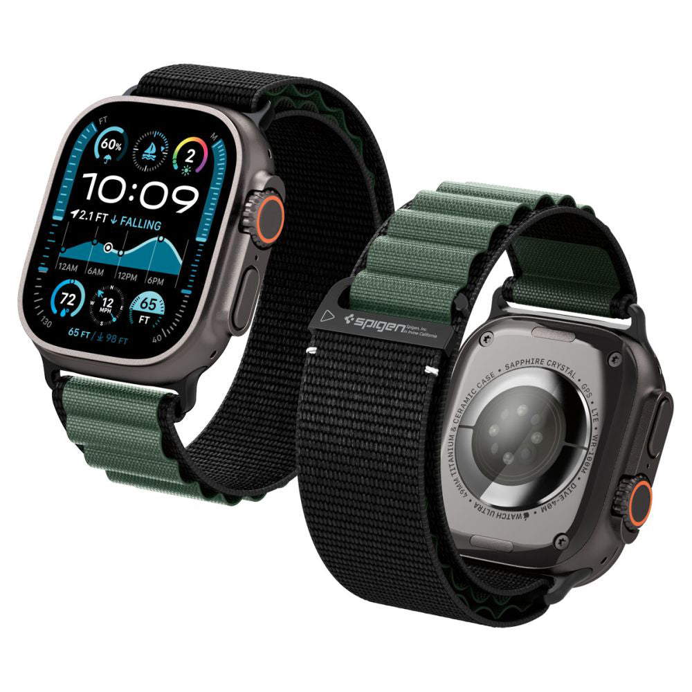 Spigen - Watchband (WBF1) - Apple Watch 6 / 7 / 8 / 9 / 10 / SE / SE 2 / Ultra / Ultra 2 (44/45/46/49mm) - Black / Green