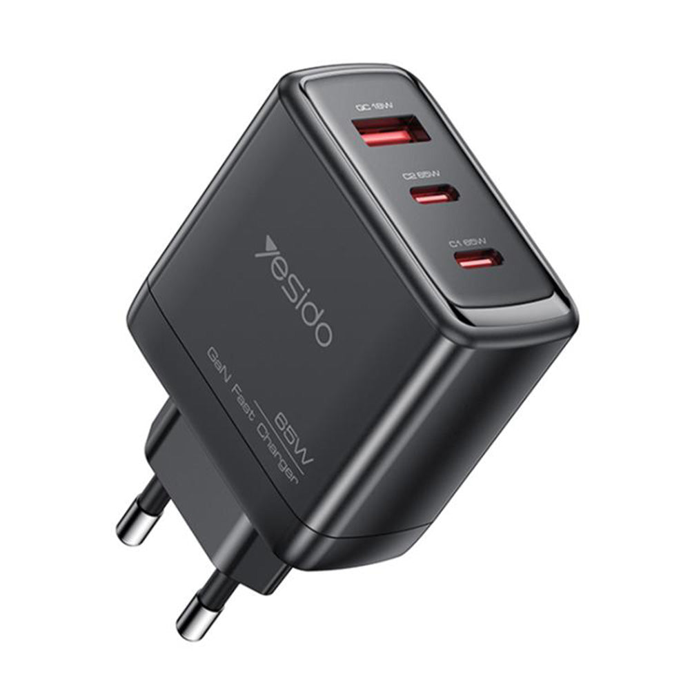 Yesido - Wall Charger (YC144) - 2x Type-C, 1x USB-A, 65W, GaN Technology, Fast Charging - Black