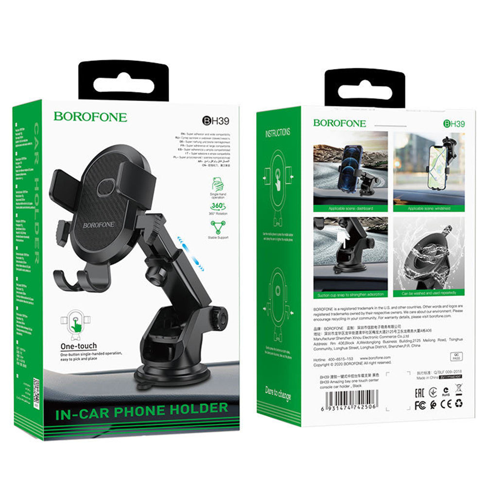 Borofone - Car Holder Amazing Bay (BH39) - with Suction Cup, for Dashboard/Windshield, 4.5-6.5" Phone - Black