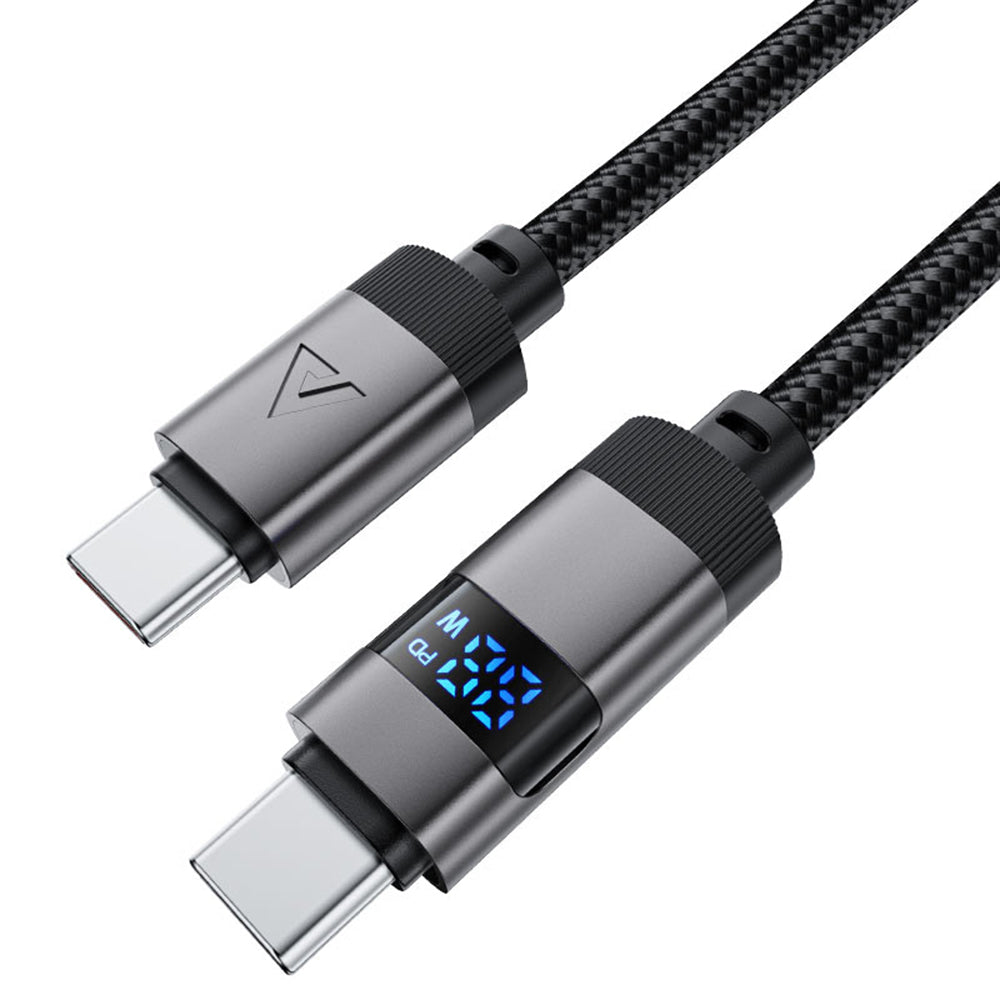 Acefast - Data Cable (C15-03) - with Digital Display, Fast Charging, Type-C to Type-C, 60W, 3A, Zinc Alloy, 1.2m - Black