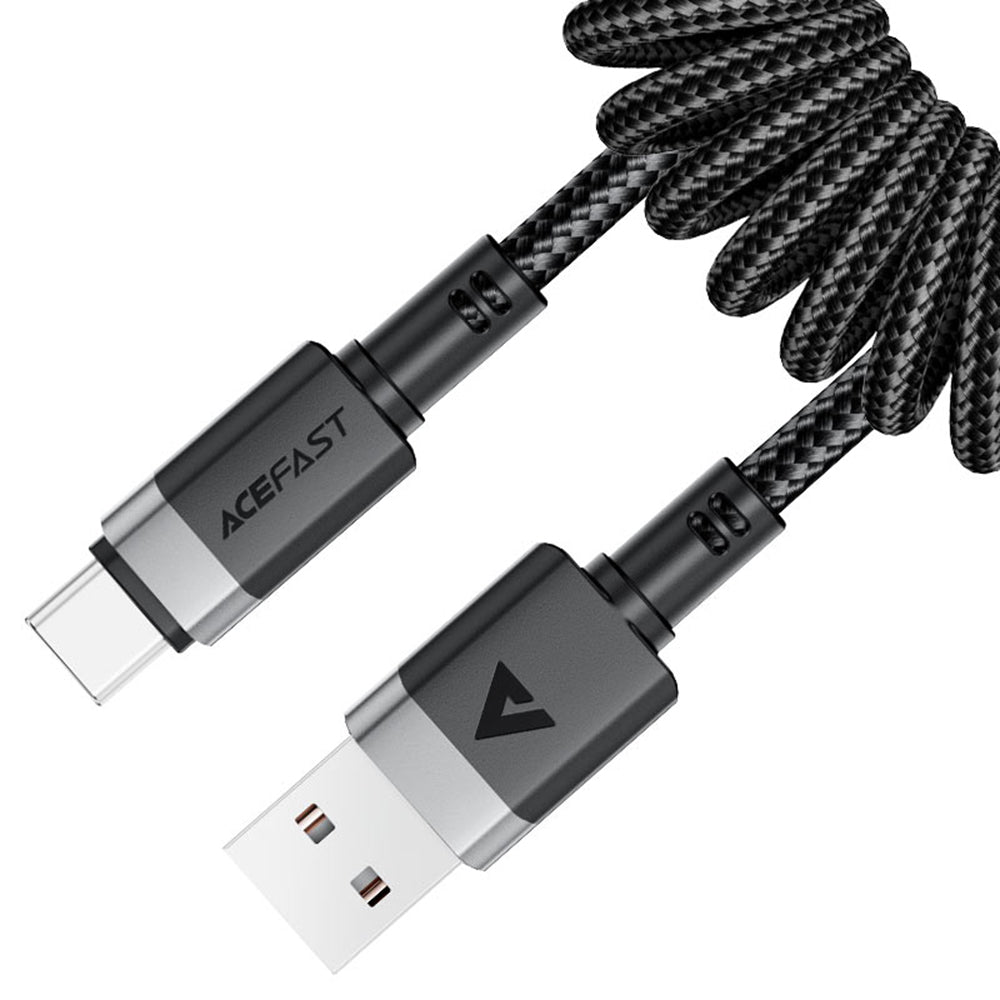 Acefast - Data Cable (C14-04) - Fast Charging, USB to Type-C, Spring Design, 3A, Bend-Resistant, 1.2m - Black