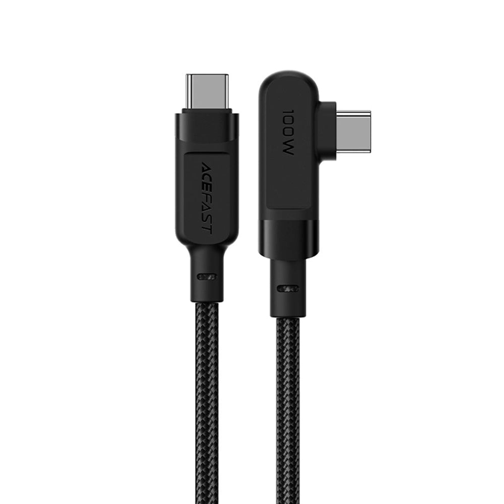Acefast - Data Cable (C5-03) - Fast Charging, Type-C to Type-C, 100W, 5A, Right Angle Design, Nylon Braid, 2m - Black