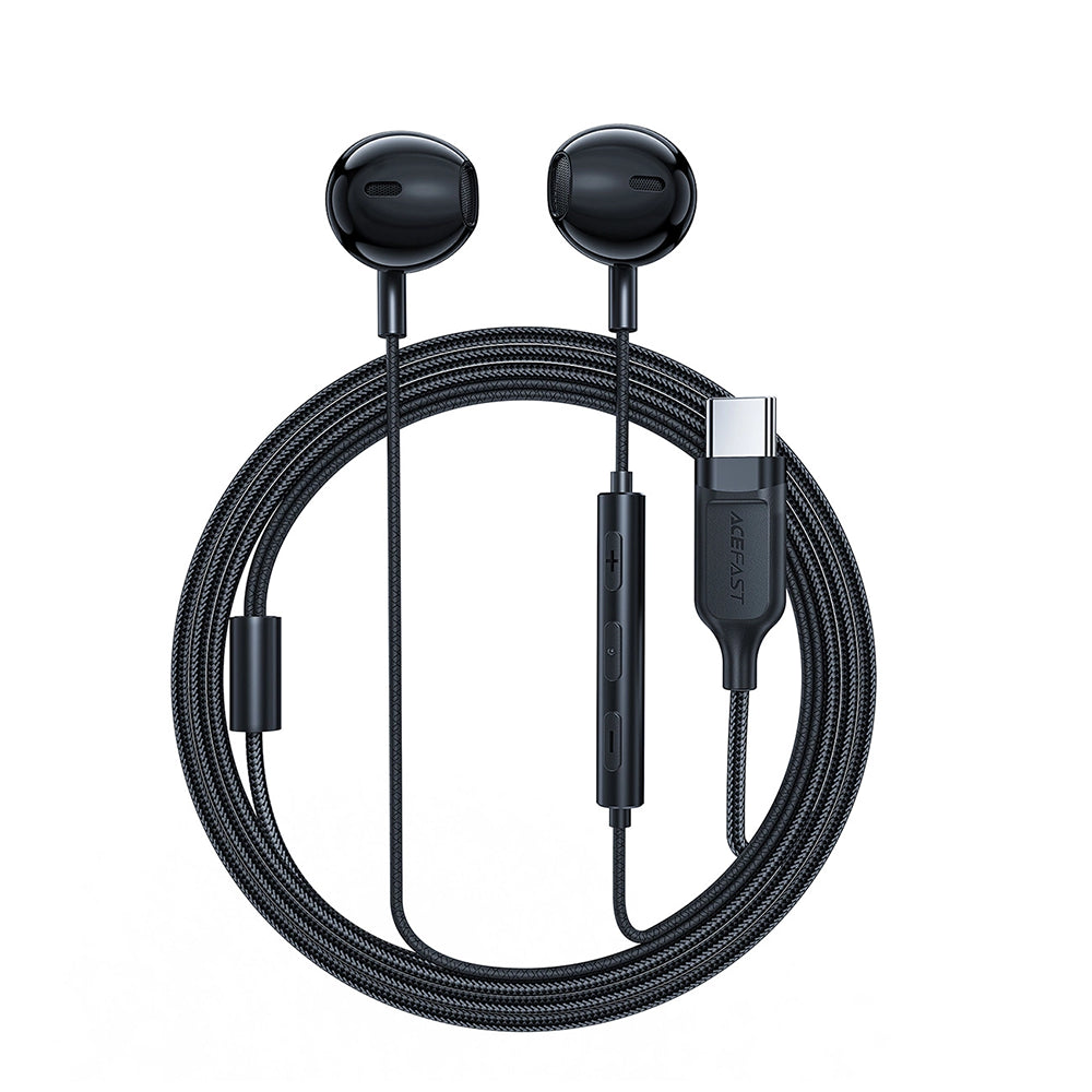 Acefast - Wired Earphones (L2) - Type-C, Half-In-ear, with Microphone, Remote Control, Flexible Body, 1.2m - Black