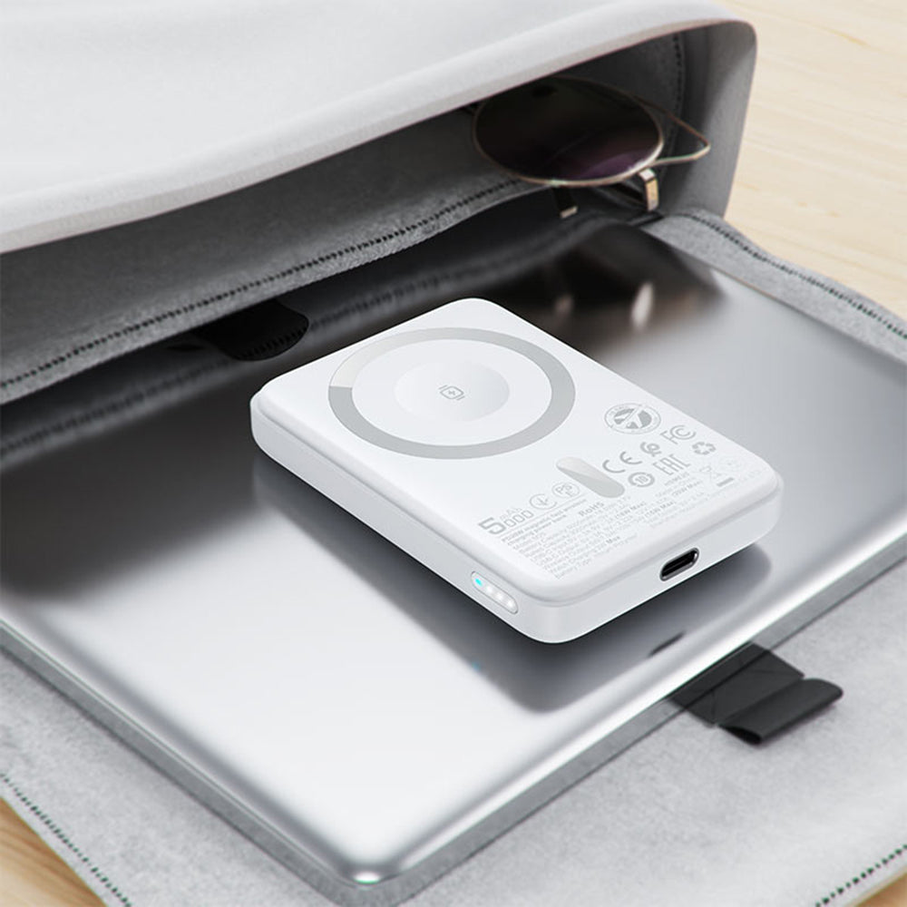 Acefast - Magnetic Wireless Power Bank (M25-5000) - MagSafe, Fast Charge, USB-C, 5000mAh, 20W, 5V/2.4A, LED Indicator - White