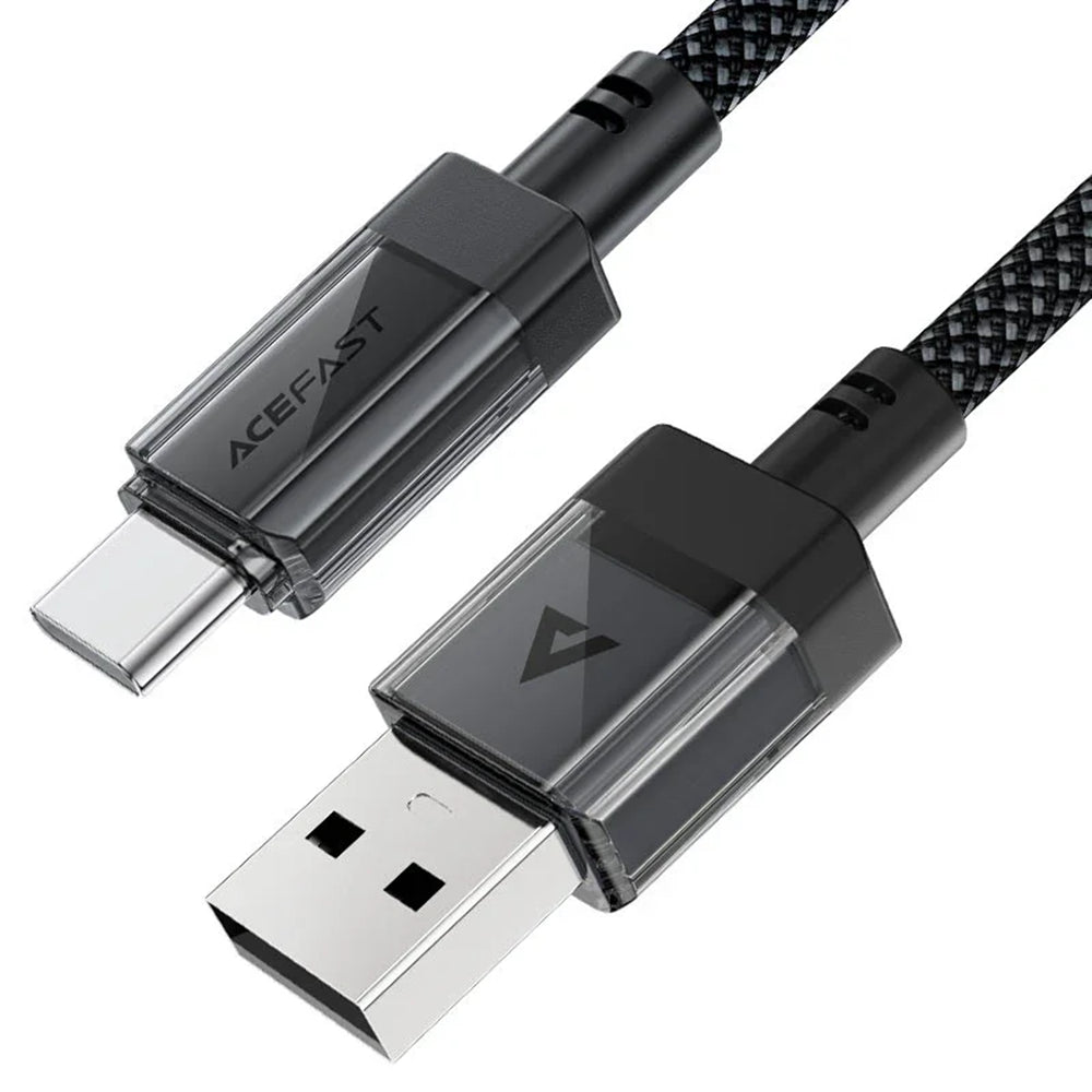Acefast - Data Cable (C12-04) - Fast Charging, USB to Type-C, 3A, Transparent Shell, Braided Nylon, 1.2m - Black