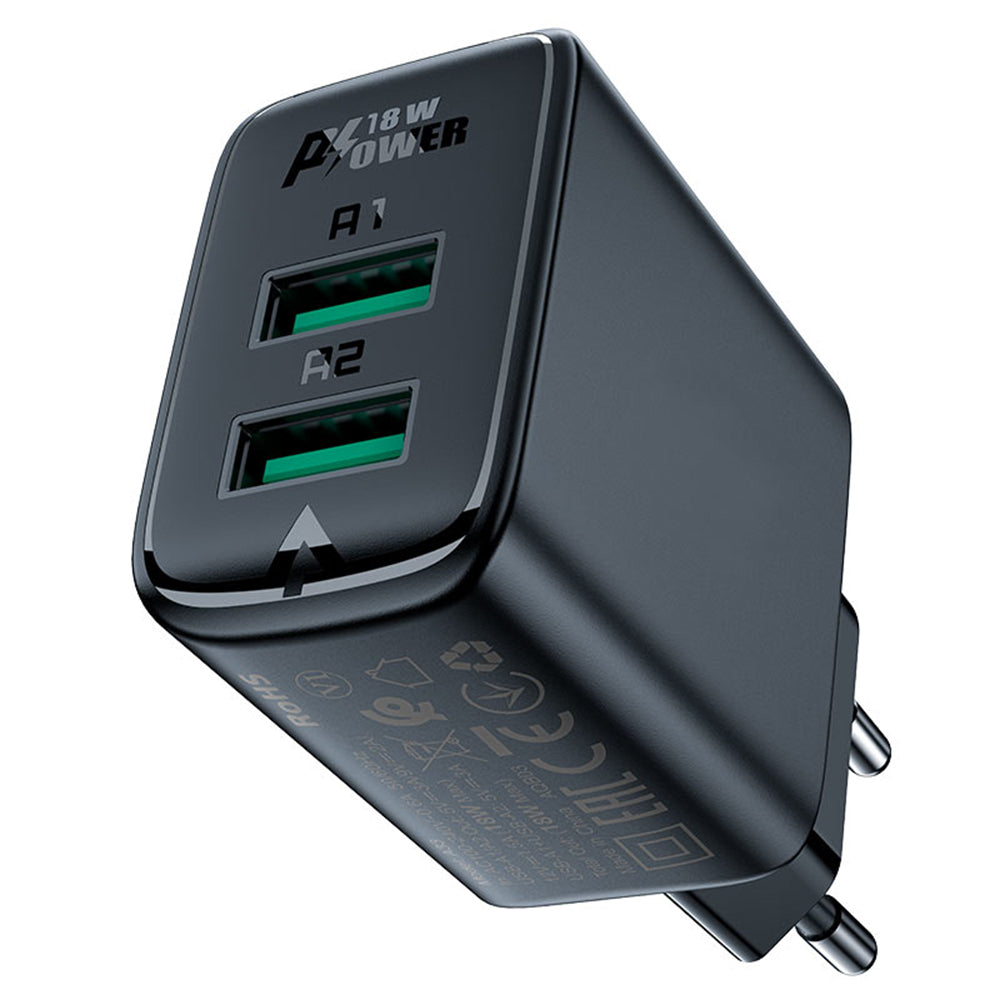 Acefast - Wall Charger (A33) - Dual Port, Fast Charge 2x USB, QC18W - Black