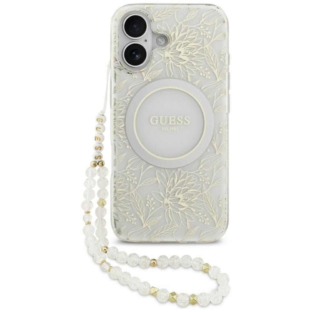 Guess - IML Flowers with Pearl Strap MagSafe (GUHMP17SHCPOFPH) - iPhone 17 - White