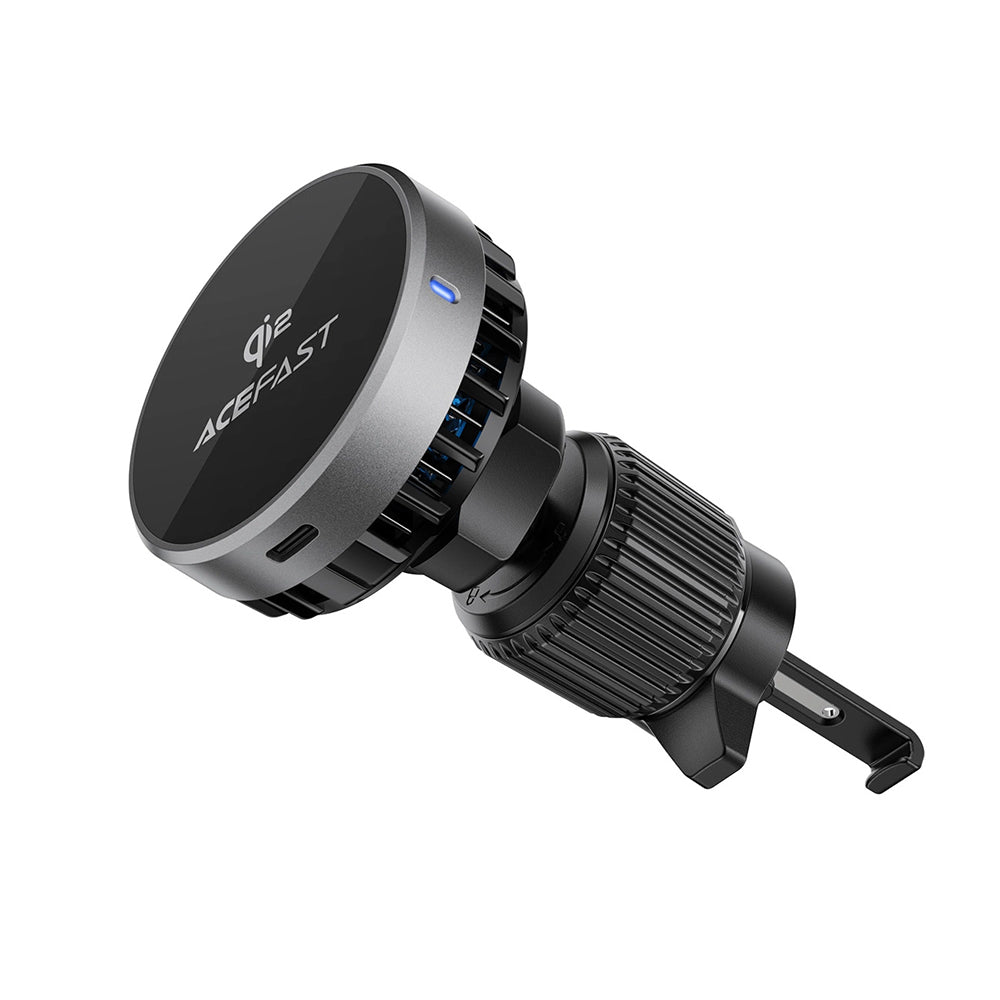 Acefast - Car Holder with Wireless Charging (D40) - for Air Vent, Magnetic Grip, Ice Cooling, Qi2, USB-C, 15W - Metal Gray