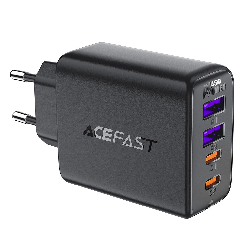 Acefast - Wall Charger (A61) - GaN, Fast Charging, 2x USB, 2x Type-C, PD45W, 5V/3.6A, Smart Chip - Black