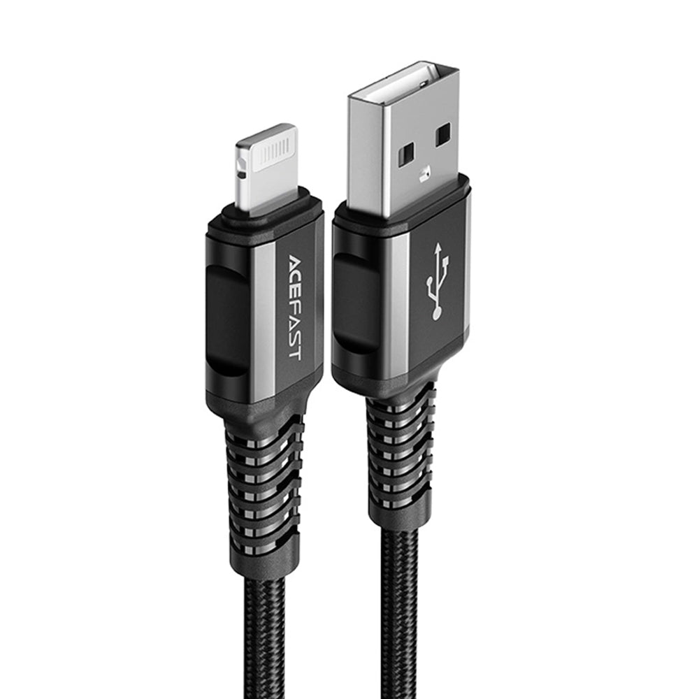 Acefast - Data Cable (C1-02) - USB to Lightning, 2.4A, Fast Charging, MFi Certification, Nylon Braid, 1.2m - Black