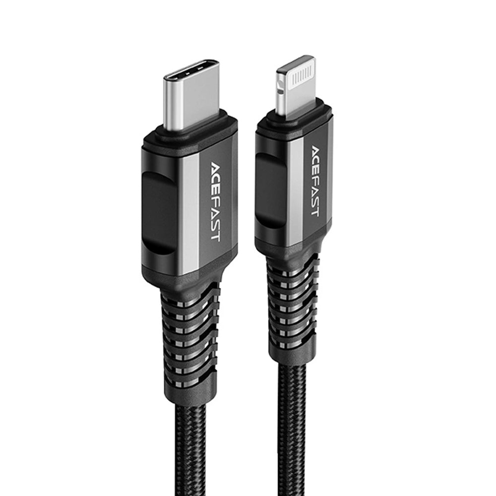 Acefast - Data Cable (C1-01) - Type-C to Lightning, 30W, 3A, Fast Charging, MFi Certification, Nylon Braid, 1.2m - Black