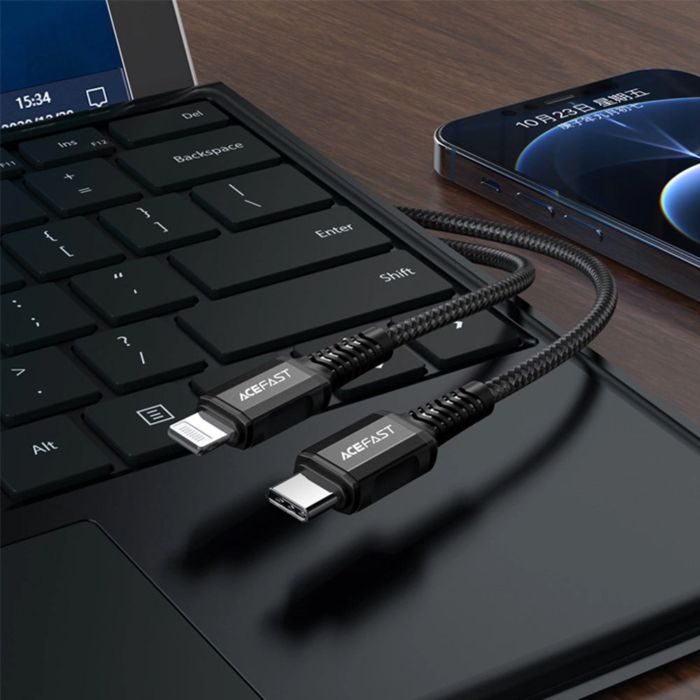 Acefast - Data Cable (C1-01) - Type-C to Lightning, 30W, 3A, Fast Charging, MFi Certification, Nylon Braid, 1.2m - Black