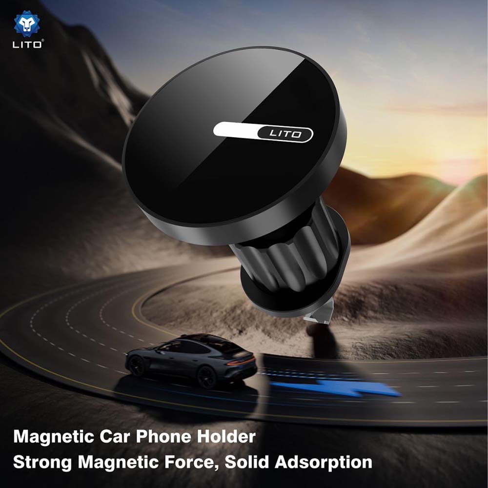 Lito - Car Holder (LT-W05) - for Air Vent, with N52 Neodymium Magnet, 360° Rotation, 32mm Wide Tail Clip Hook - Black