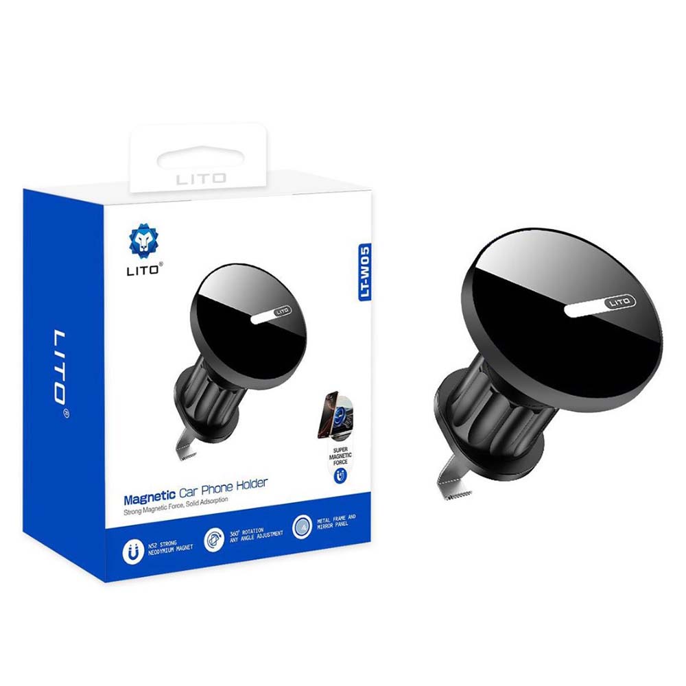 Lito - Car Holder (LT-W05) - for Air Vent, with N52 Neodymium Magnet, 360° Rotation, 32mm Wide Tail Clip Hook - Black