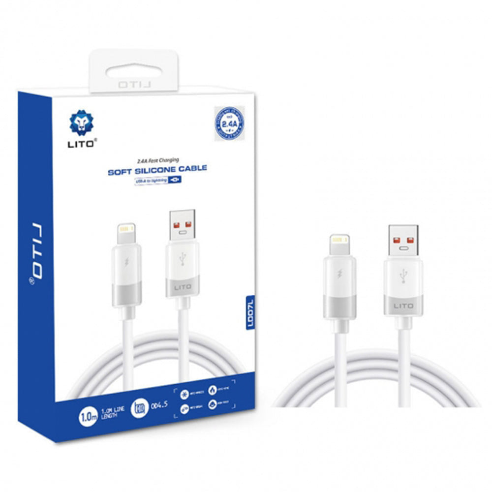 Lito - Data Cable Liquid Silicone (LD07) - USB to Lightning, Fast Charging 60W, Anti-freeze, Anti-fire - White