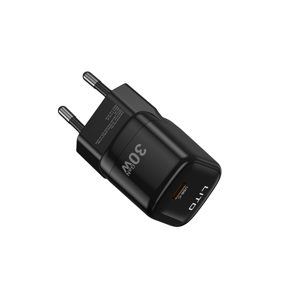 Lito - Wall Charger (LC11) - Type-C Output, PD30W, GaN, Real Time Protection, EU Plug - Black